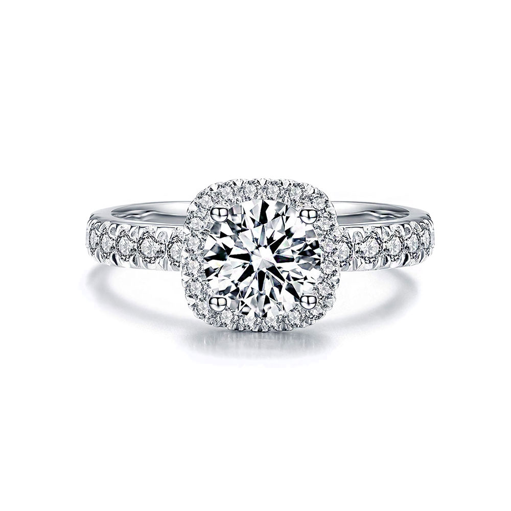 Round Diamond with a Cushion Halo Engagement Ring