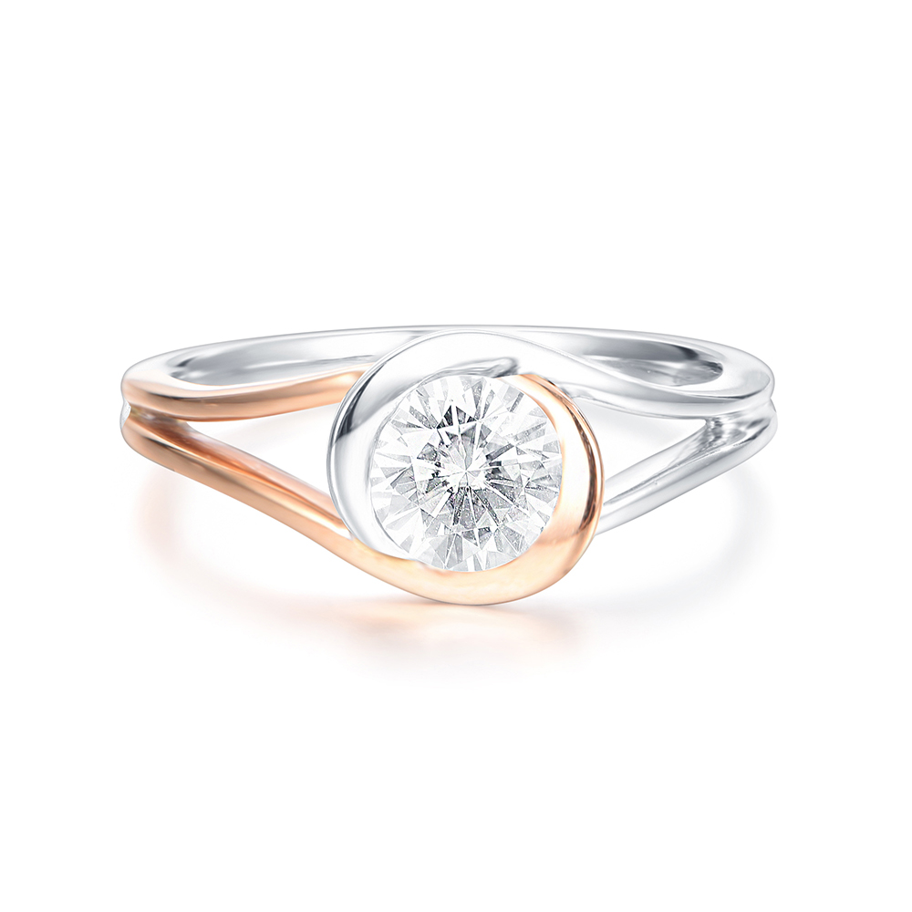 Two Tone Round Diamond Bezel set diamond Engagement Ring