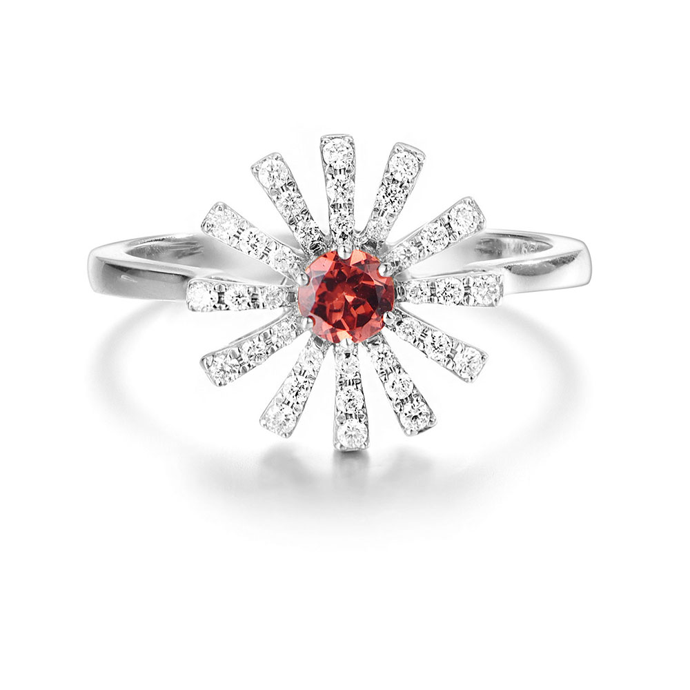 Garnet and Diamond Flower Ring