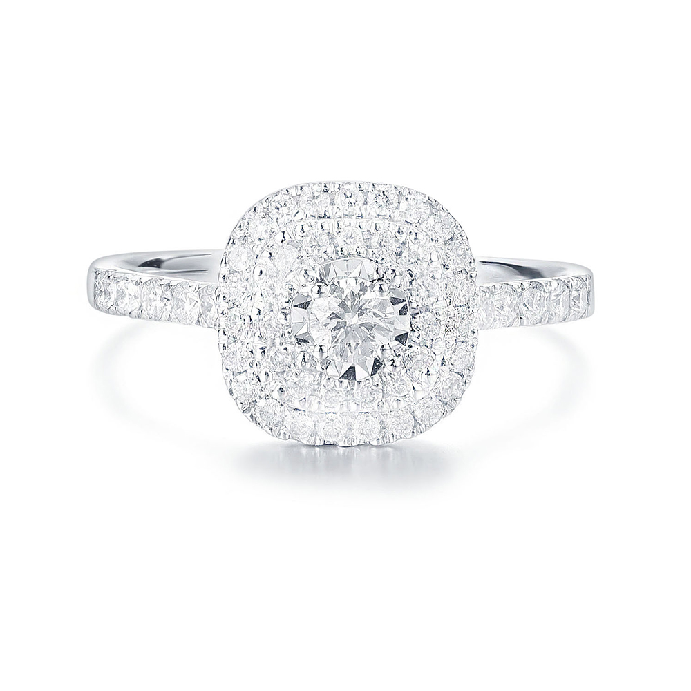 Round Brilliant cut with double cushion halo Engagement ring