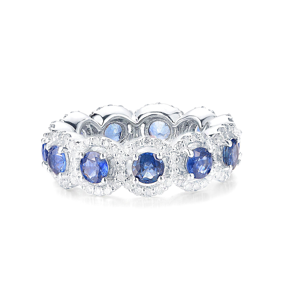 Blue Sapphire and diamond Eternity Ring