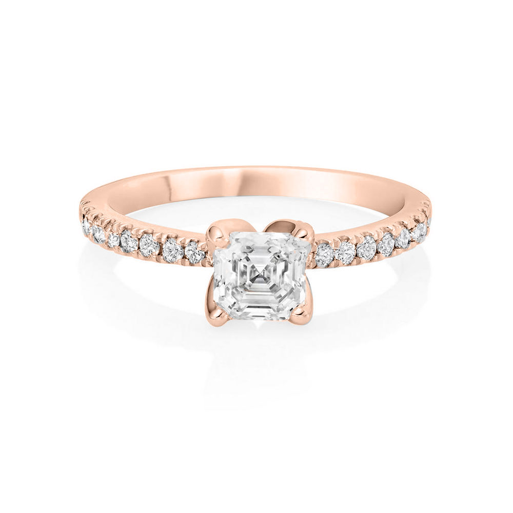 Asscher Cut Engagement Ring on a pave band