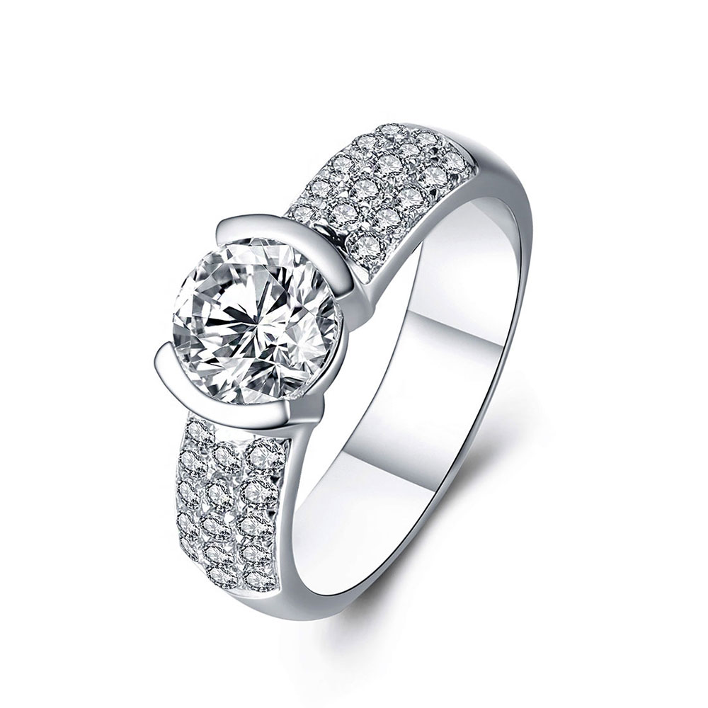 Round Diamond Partial Bezel Set Engagement Ring