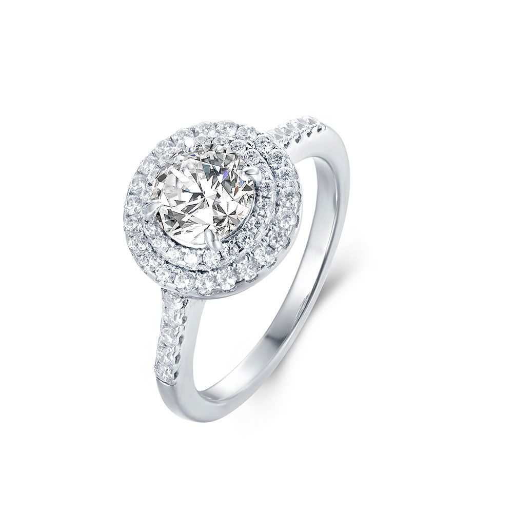 Round diamond with Double Halo Engagement Ring