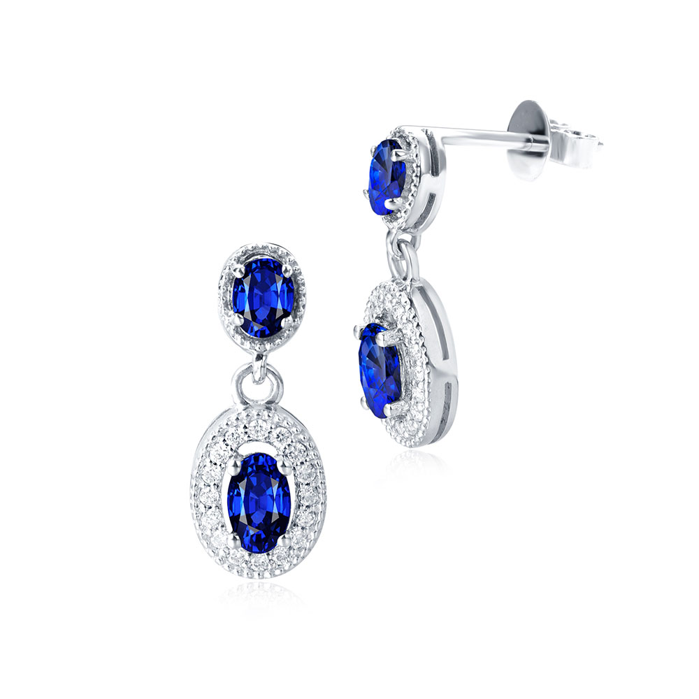 Oval Blue Sapphire Drop Earrings