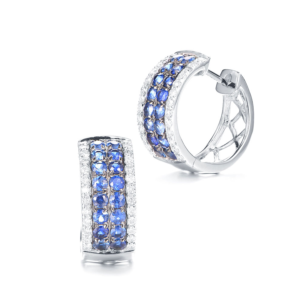 Blue Sapphire and Diamond Huggies