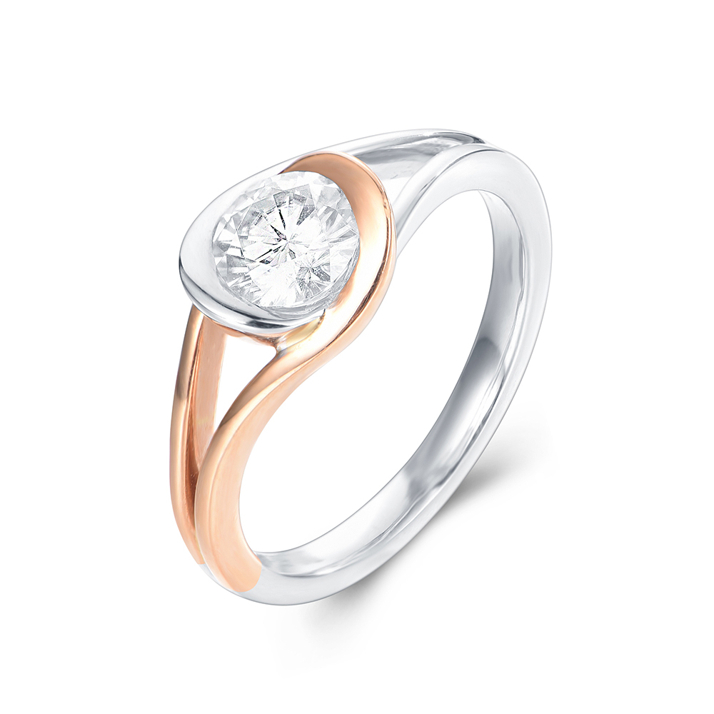 Two Tone Round Diamond Bezel set diamond Engagement Ring