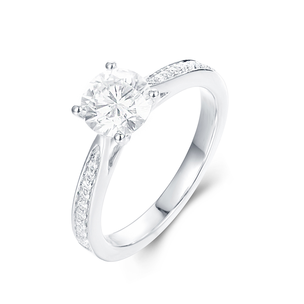 Round Brilliant cut Solitaire with a pave band Engagement Ring