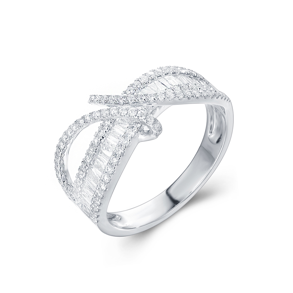 Curved Baguette and Round Diamond Ring