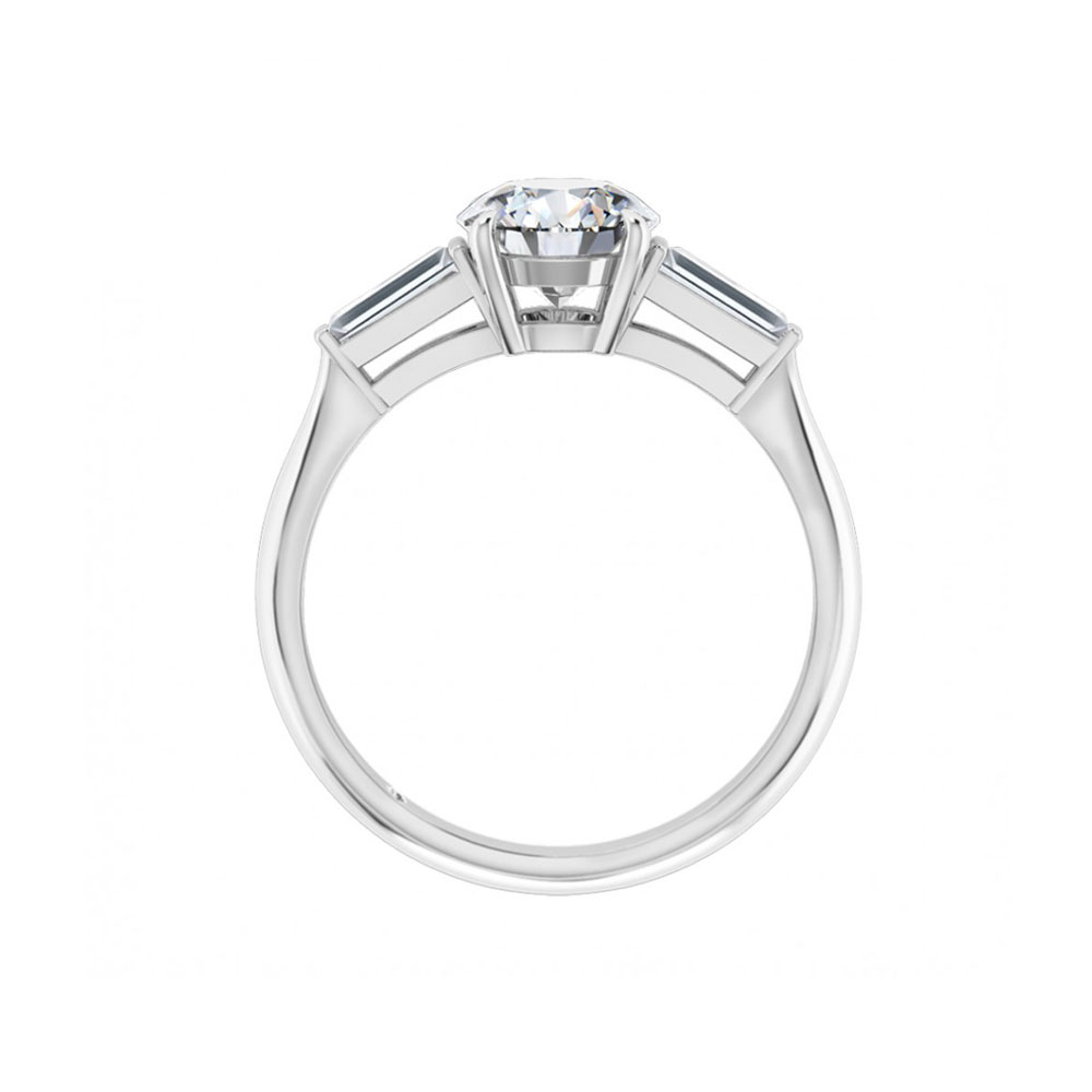 Round diamond with tapered bagguette Engagement ring