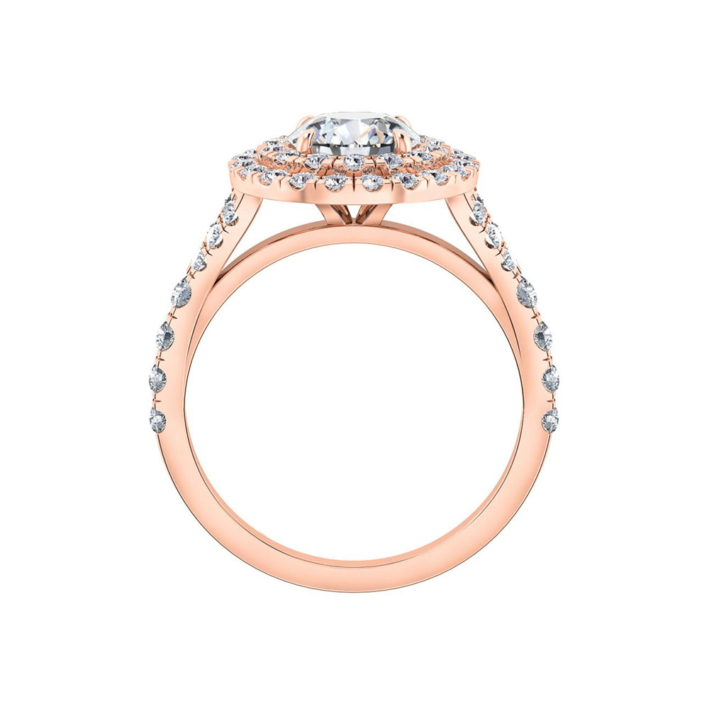 Round double halo on a split band engagement ring