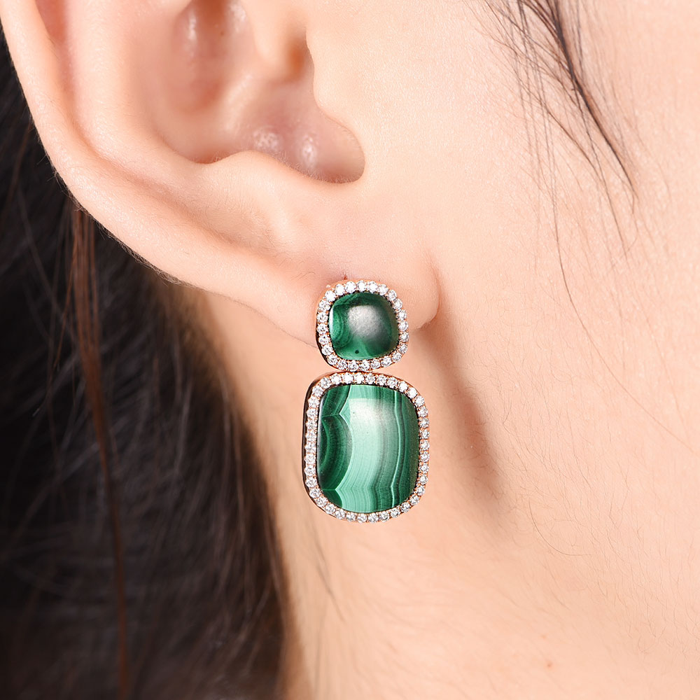 Malachite and Diamond Earrings