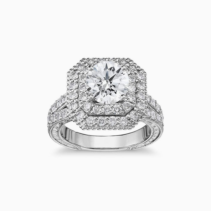 Double Halo Diamond Engagement Pave Ring