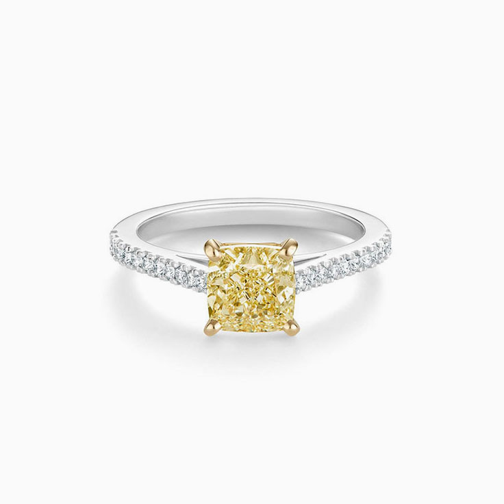 Cushion Cut Yellow Diamond Engagement Pave Ring