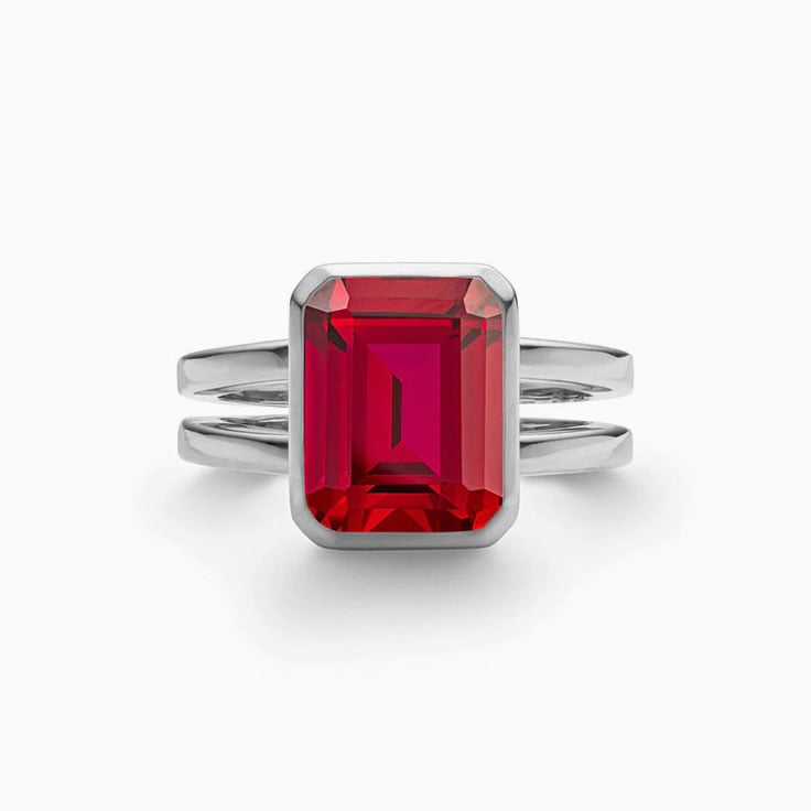 Emerald Cut Ruby On Split Shank Band | Temple & Grace AU