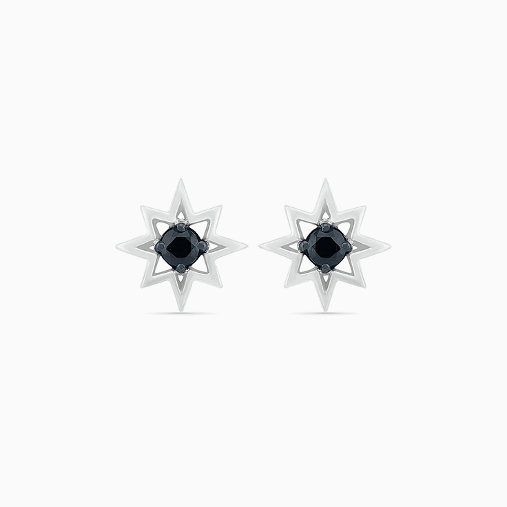 2Ct Round Cut Black Diamond Star Shaped Women Stud Earring 14K White G –  HeartsAndYou