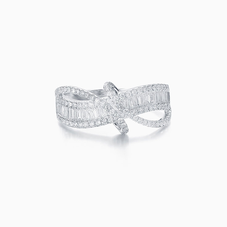 Curved Baguette and Round Diamond Ring