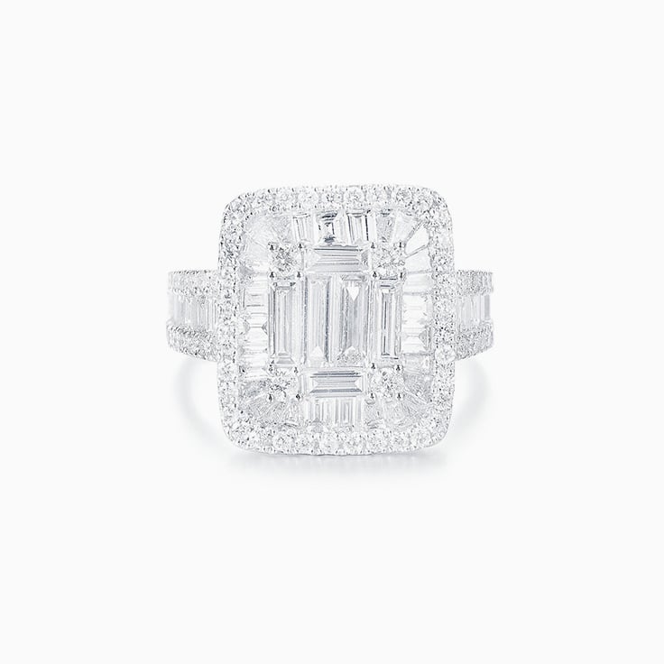 Emerald shape cluster Diamond Ring