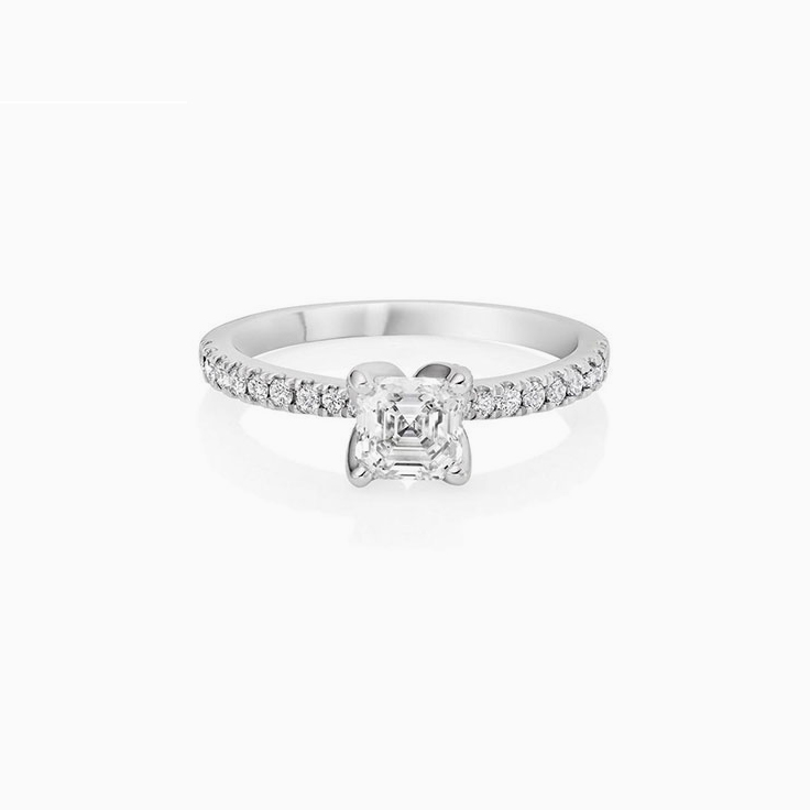 Asscher Cut Engagement Ring on a pave band