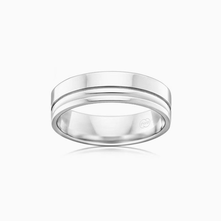 Side grooved mens wedding ring F3329