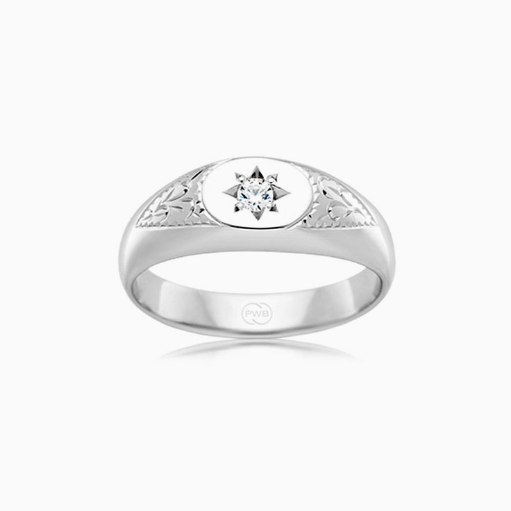Oval Diamond Signet Ring With Diamond