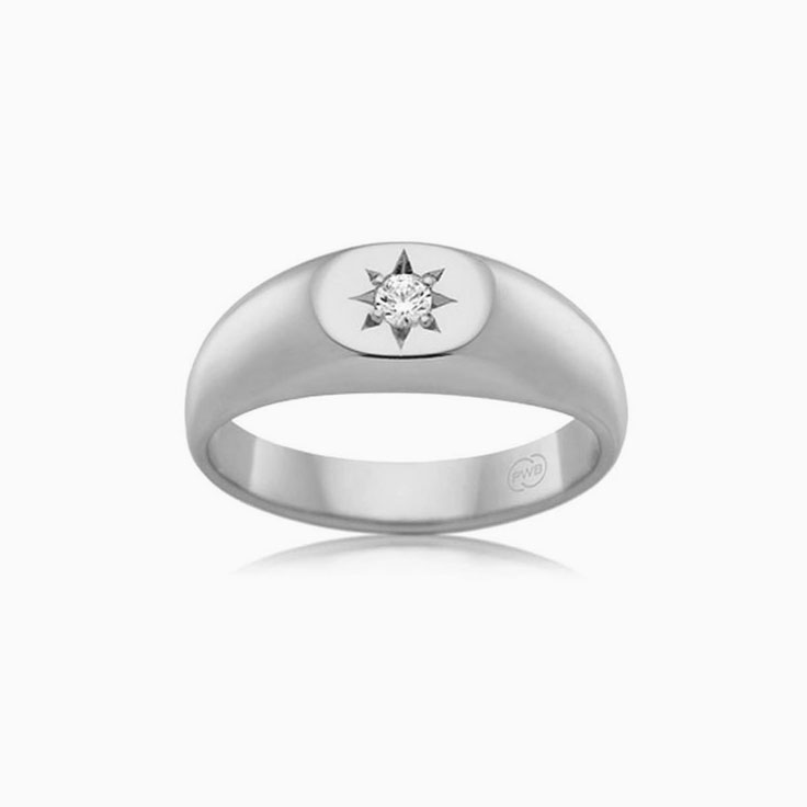 Drop Set Star Signet Ring