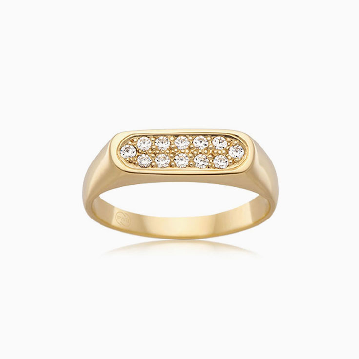 Diamond Studded Rectangle Signet Ring