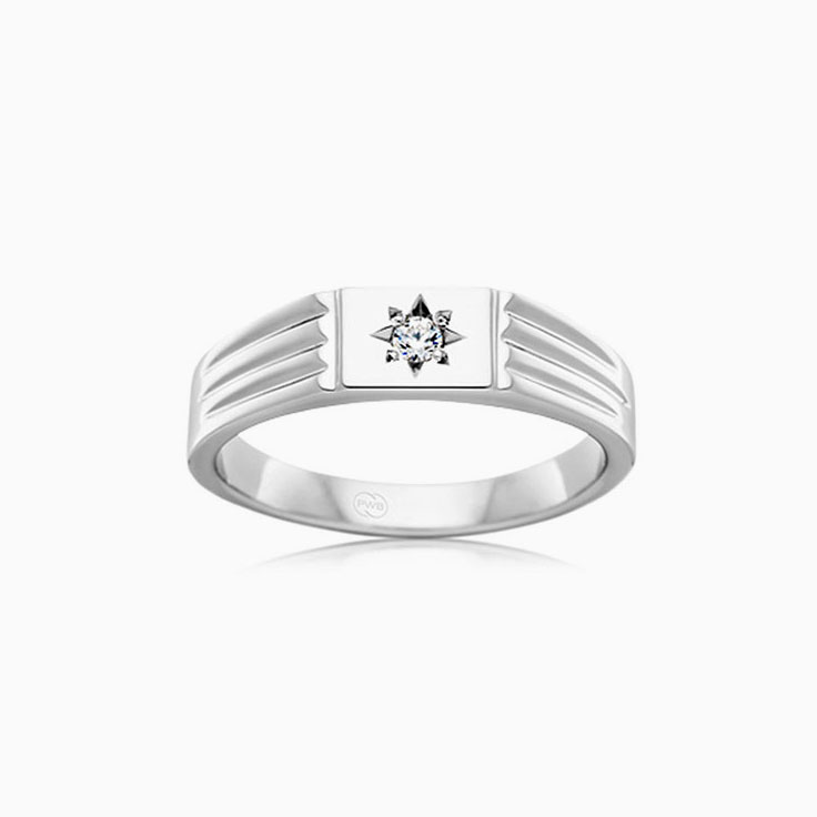 Signet Diamond Ring With Star Motif