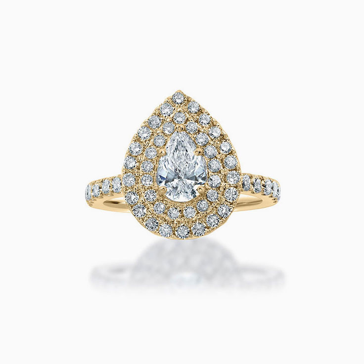 Pear Cut diamond engagement ring with double halo