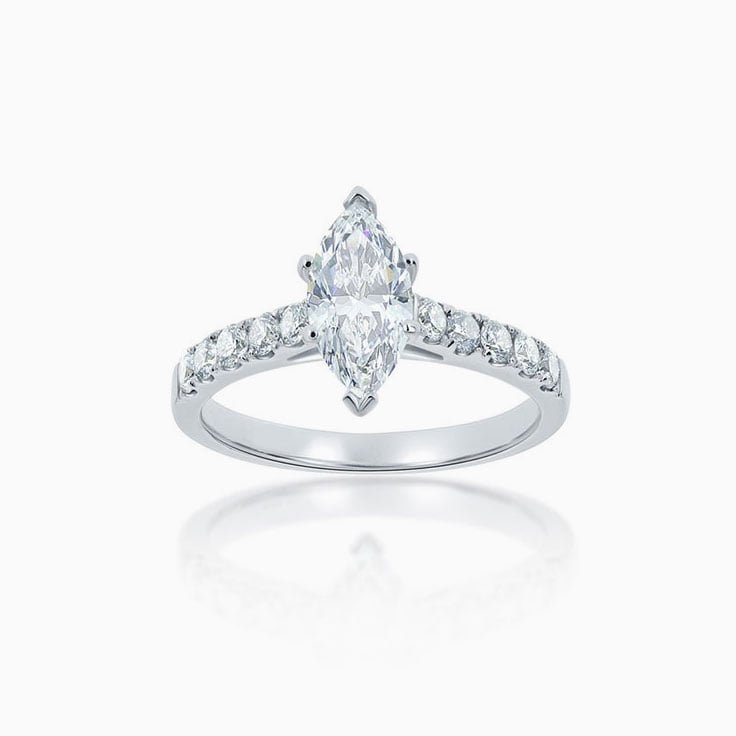 Marquise Cut diamond engagement ring on a diamond band
