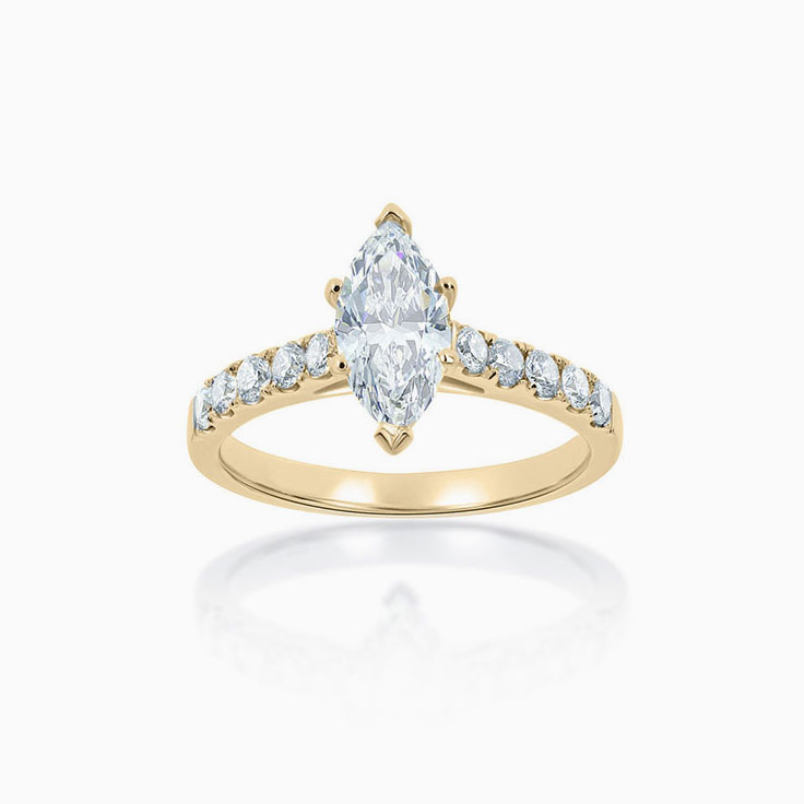 Marquise Cut diamond engagement ring on a diamond band