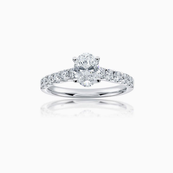 Oval Cut diamond Engagement ring on a diamond band