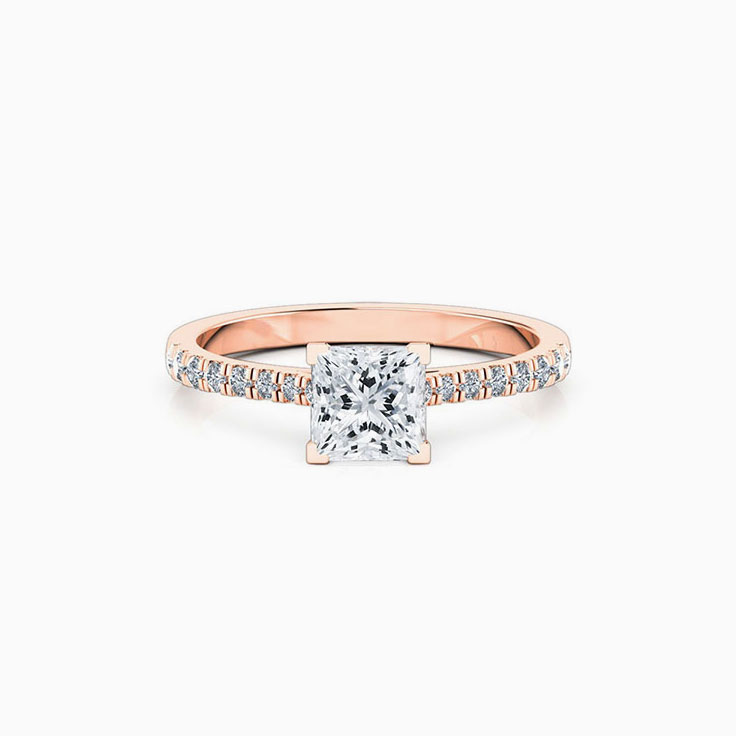 Princess cut diamond engagement ring on a diamond band
