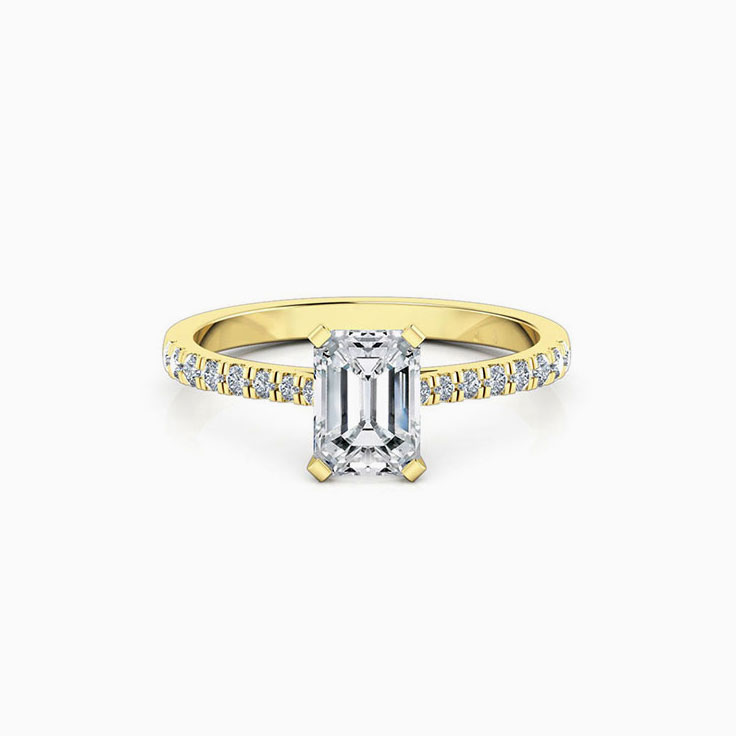 Emerald Cut Engagement Ring On A Pave Band