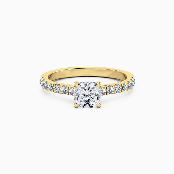 Cushion Cut Engagement Ring On A Pave Band