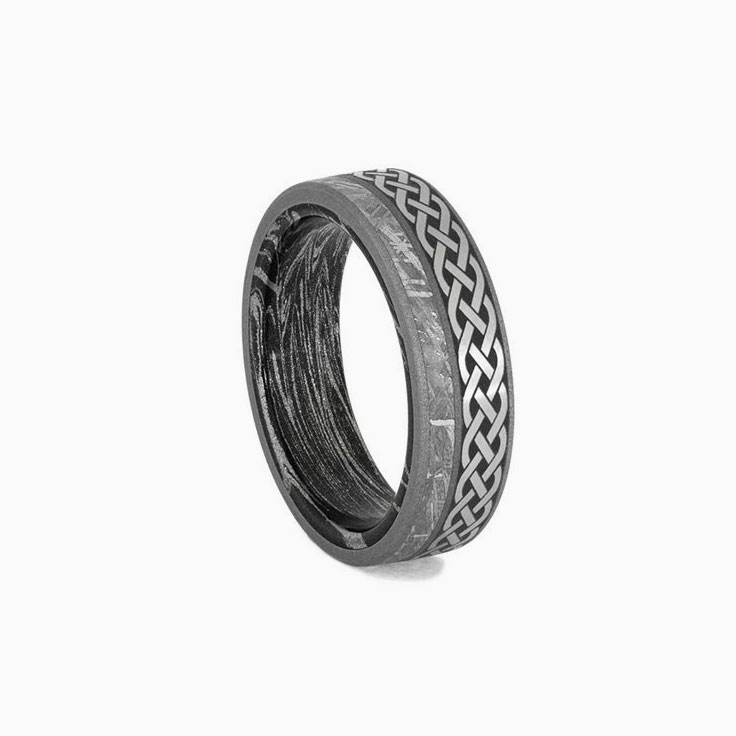 Celtic Mens Wedding Ring with Mokume Sleeve