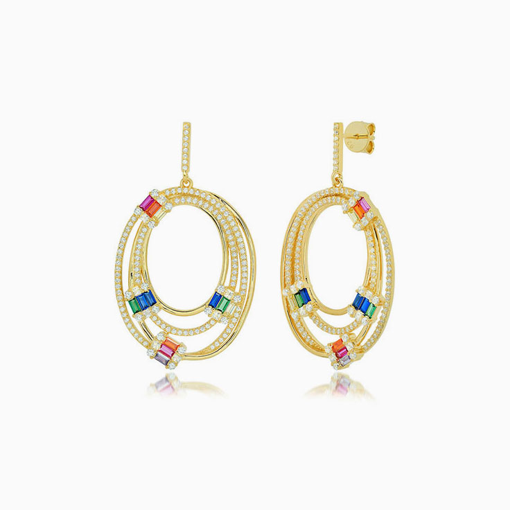 Diamond And Sapphire Concentric Circle Gold Earrings