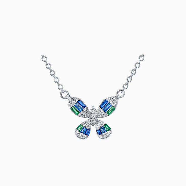 Diamond And Sapphire Butterfly Necklace