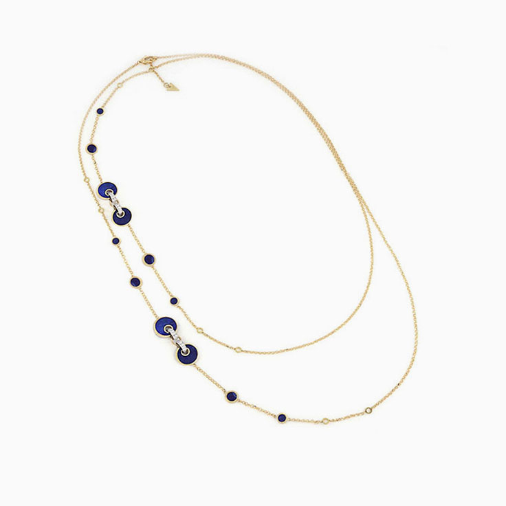 Long Blue Gemstone Necklace With Diamonds