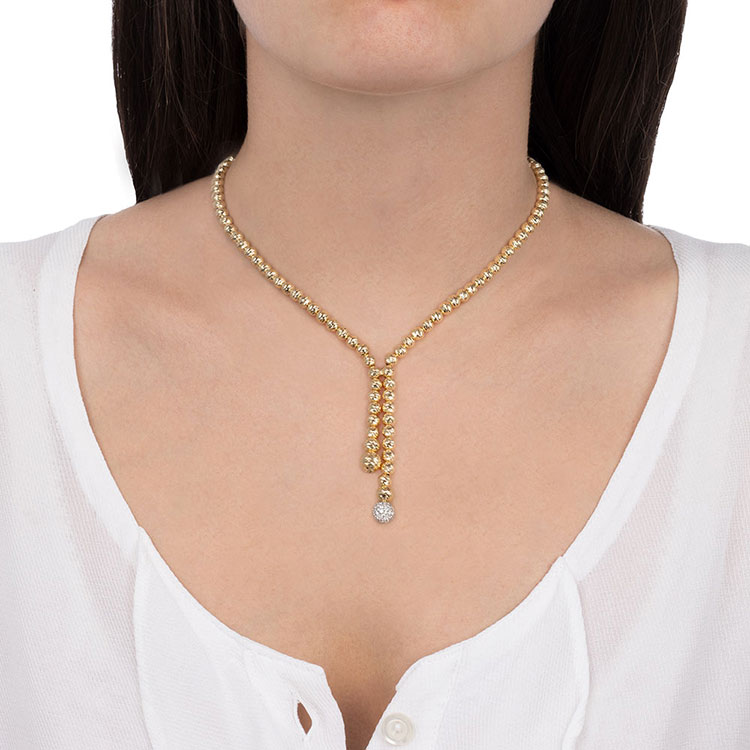 Yellow Gold Necklace With Diamond Sphere