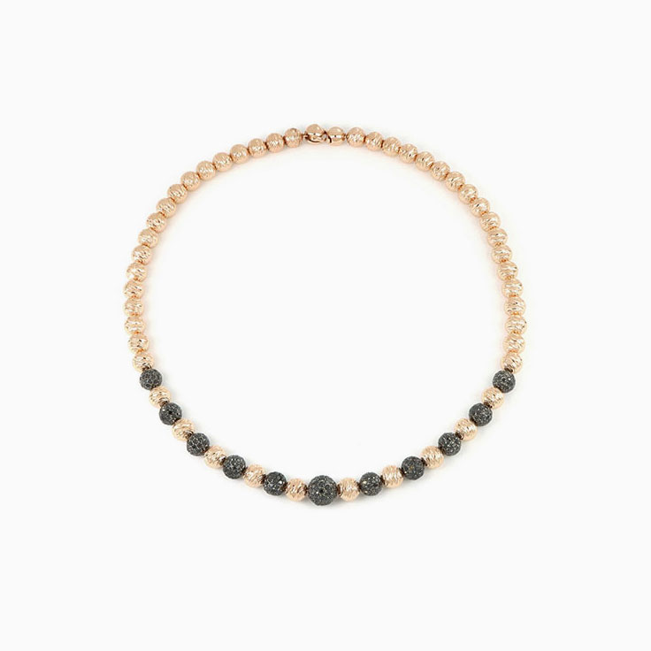 Black Diamond And Rose Gold Graduated Sphere Necklace