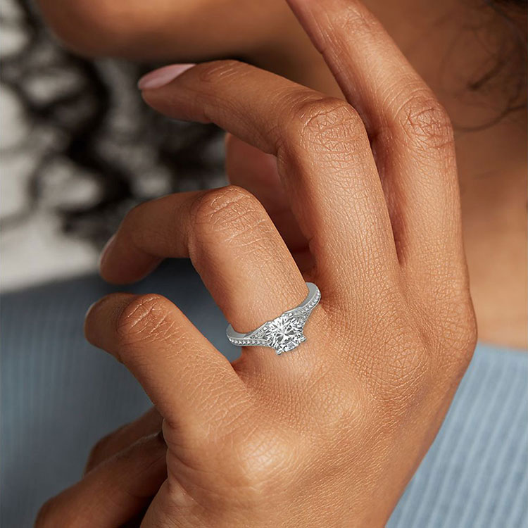 Classic Pave V-Shank Diamond Engagement Ring