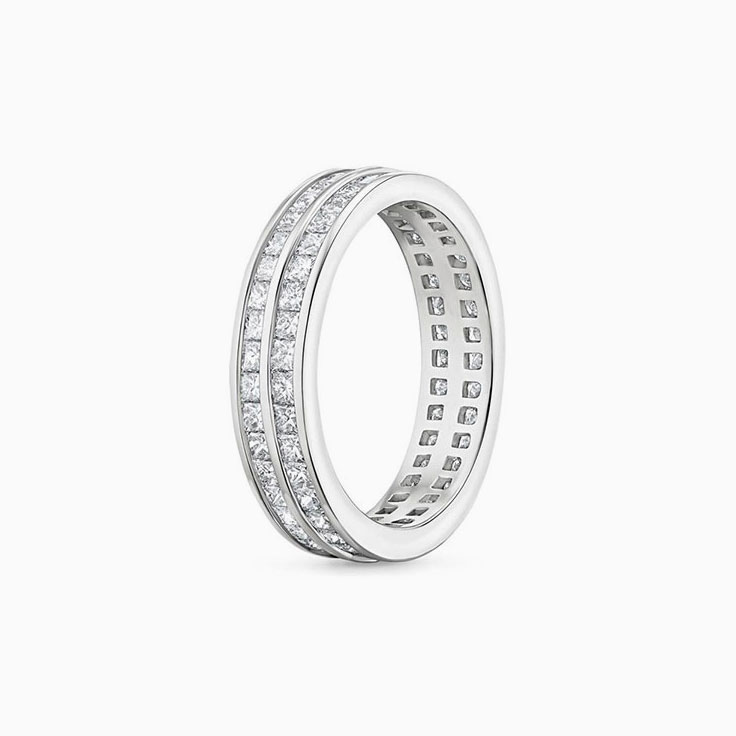 Double Row Diamond Engagement Eternity Channel Ring
