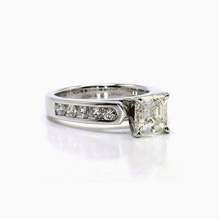 Asscher Cut Diamond Engagement Channel Ring
