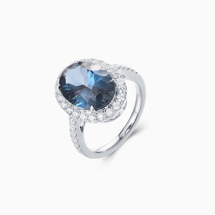 London Blue Topaz Diamond Halo Ring