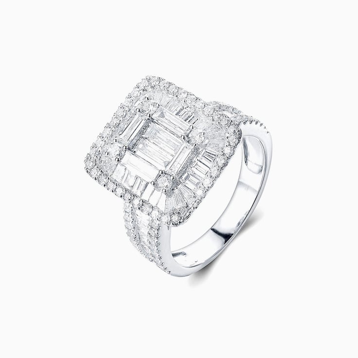 Emerald shape cluster Diamond Ring