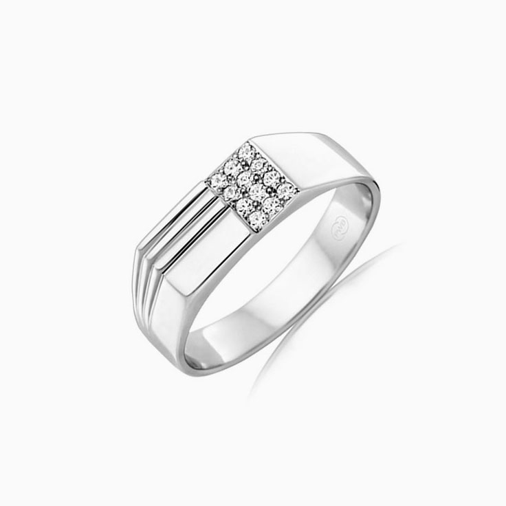 Patterned Rectangle Diamond Signet Ring