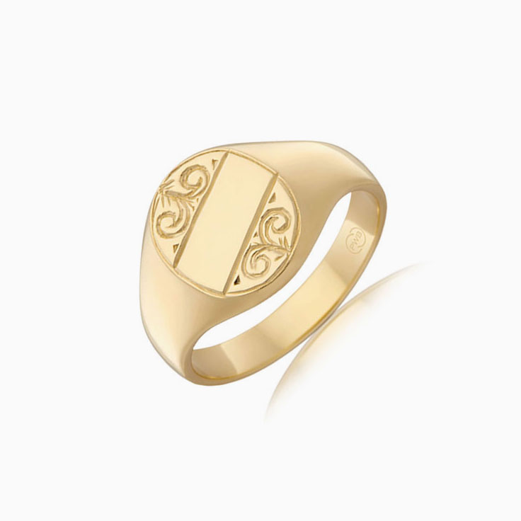 Hand Carved Oval Signet Wedding Ring