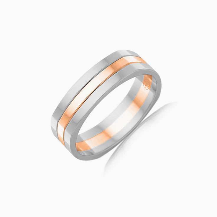 Two Tone Grooved Mens Ring 2T2979