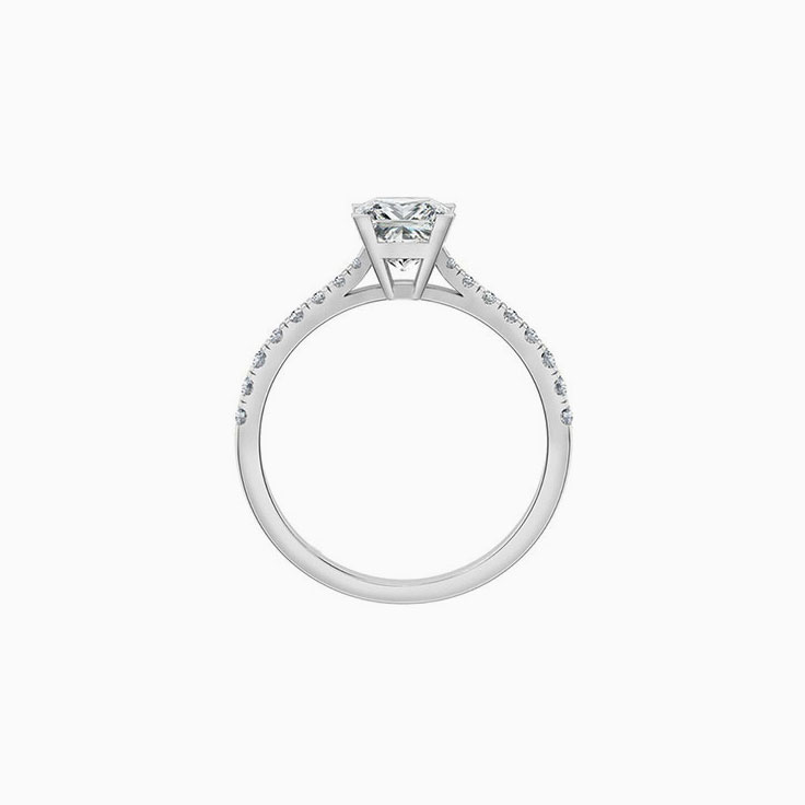 Princess cut diamond engagement ring on a diamond band